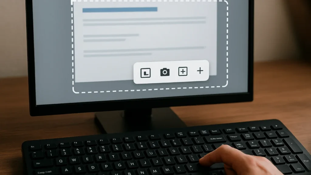 Ilustrasi simbolis cara ss di komputer dengan tampilan layar yang menunjukkan tombol keyboard