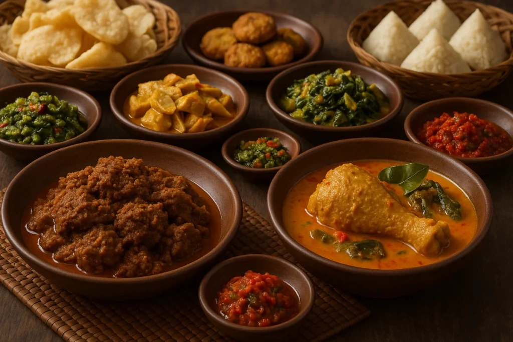 Kuliner Sumatera Barat yang kaya akan cita rasa pedas, gurih, dan bumbu tradisional.
