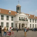 Rekomendasi wisata sejarah Jakarta: bangunan bersejarah dengan arsitektur kolonial yang ramai dikunjungi oleh wisatawan dan pengunjung lokal.
